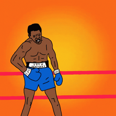 Boxer Standing In Front Of Blue Star Saying AA E'm All Down GIF