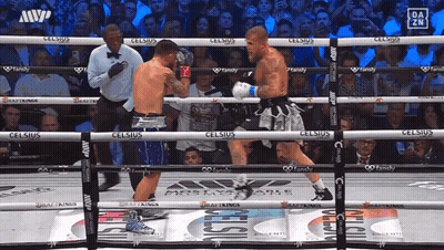 Boxers Fighting In Ring With Celsius Ads GIF