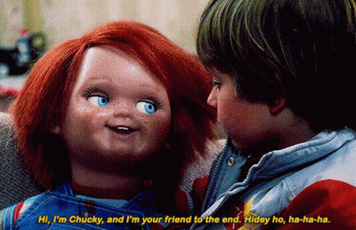 Boy And Chucky Doll Saying Hi I'm Chucky GIF
