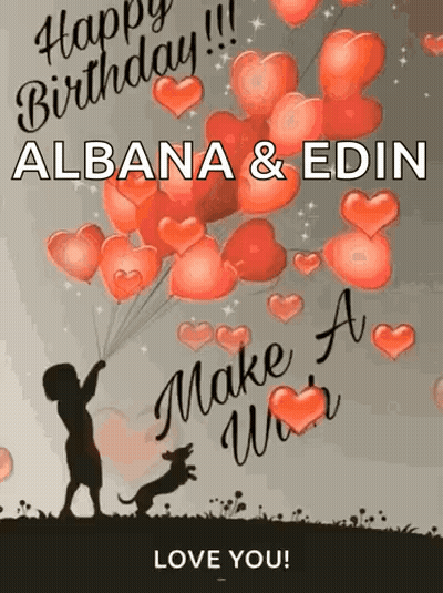 Boy And Dog Holding Balloons Birthday Card GIF