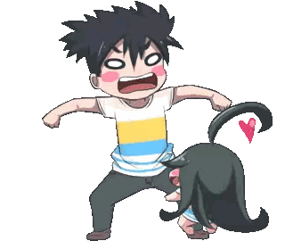 Boy And Girl Cartoon With Cat Tail Sticker