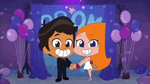Boy And Girl Dancing In Front Of Prom Sign GIF