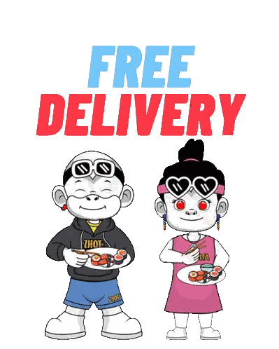 Boy And Girl Eating Sushi Free Delivery Sticker