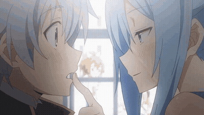 Boy And Girl, Girl Pointing At Boy's Face GIF