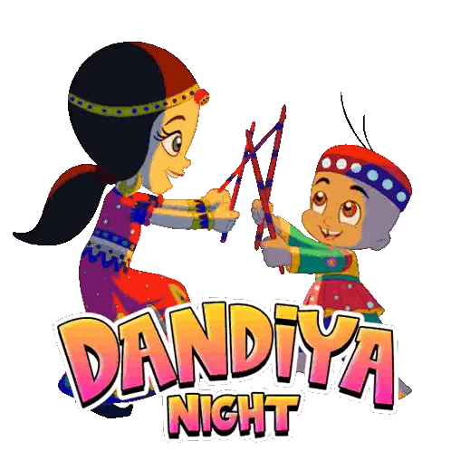 Boy And Girl Holding Dandiya Sticks Sticker