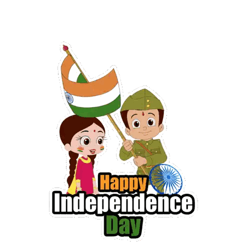 Boy And Girl Holding Flag Happy Independence Day Sticker