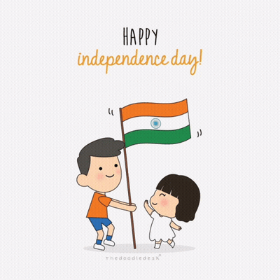 Boy And Girl Holding Flag Saying Happy Independence Day GIF