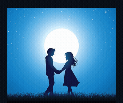 Boy And Girl Holding Hands In Front Of Moon GIF