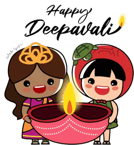 Boy And Girl Holding Lamp Happy Deepavali Sticker