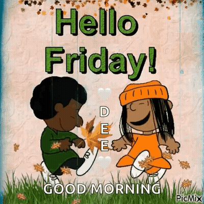 Boy And Girl Holding Leaves Saying Hello Friday GIF