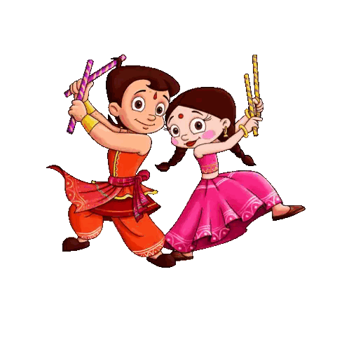 Boy And Girl Holding Sticks Happy Navratri Sticker