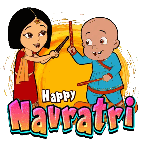 Boy And Girl Holding Sticks Happy Navratri Sticker