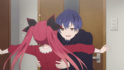 Boy And Girl Hugging In Front Of Door GIF