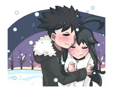 Boy And Girl Hugging In Snow Sticker