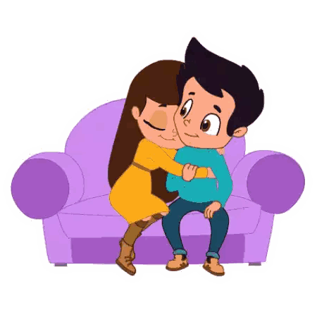 Boy And Girl Hugging On Couch Sticker