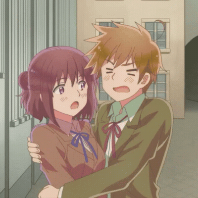 Boy And Girl Hugging With Funny Face GIF