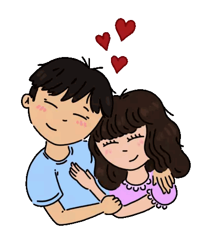 Boy And Girl Hugging With Hearts Sticker