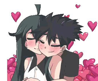 Boy And Girl Hugging With Hearts Sticker