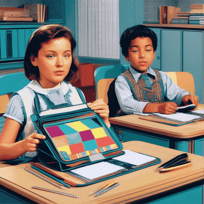 Boy And Girl In Classroom, Girl Holding Tablet GIF