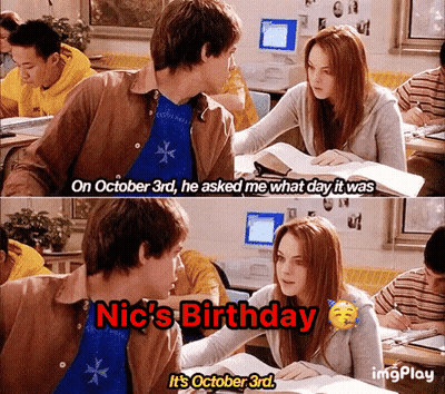 Boy And Girl In Classroom Girl Says Nic's Birthday October 3Rd GIF