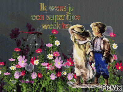 Boy And Girl In Flower Field Wishing Super Week GIF