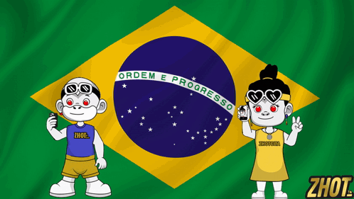 Boy And Girl In Front Of Brazilian Flag GIF