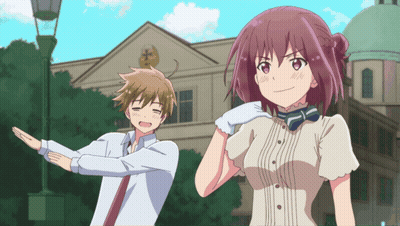 Boy And Girl In Front Of Church GIF
