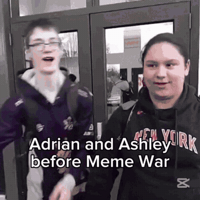Boy And Girl In Front Of Door With Adrian And Ashley Before Meme War GIF