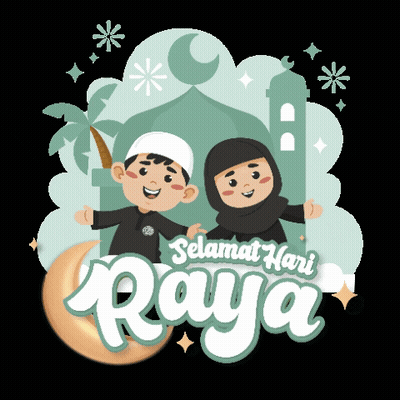 Boy And Girl In Front Of Mosque Saying Raya GIF