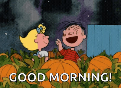 Boy And Girl In Pumpkin Field Saying Good Morning GIF