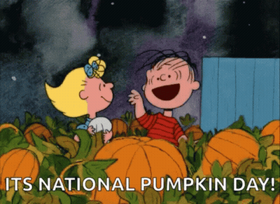 Boy And Girl In Pumpkin Field Saying Its National Pumpkin Day GIF