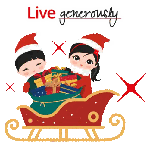 Boy And Girl In Sleigh Live Generously Sticker