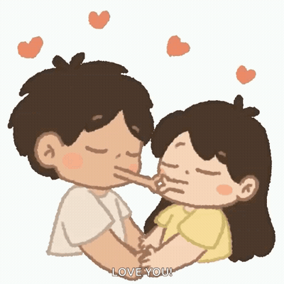 Boy And Girl Kissing With Flying Hearts GIF