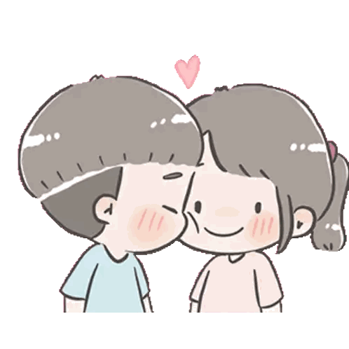 Boy And Girl Kissing With Heart Sticker