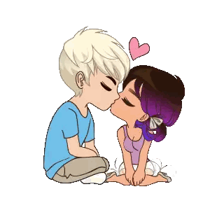 Boy And Girl Kissing With Pink Heart Sticker