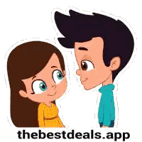 Boy And Girl Looking At Each Other With Bestdeals.app Sticker