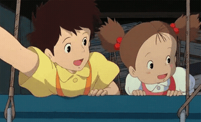 Boy And Girl Looking Out Window And Smiling GIF