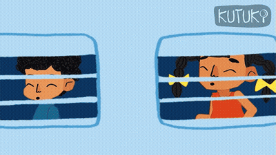 Boy And Girl Looking Out Window With Kutuko GIF