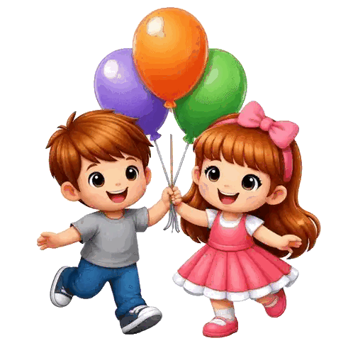 Boy And Girl Running With Balloons Sticker