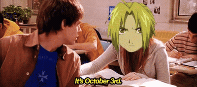 Boy And Girl Sitting At Table Saying It's October 3Rd GIF