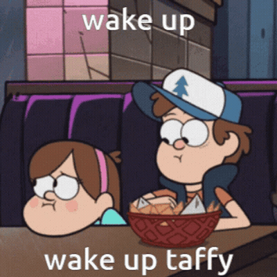 Boy And Girl Sitting At Table Saying Wake Up Wake Up Taffy GIF