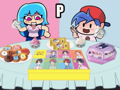 Boy And Girl Sitting At Table With BTS Cookies Box GIF