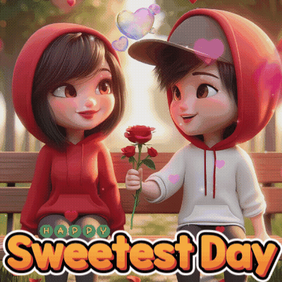 Boy And Girl Sitting On Bench Happy Sweetest Day GIF