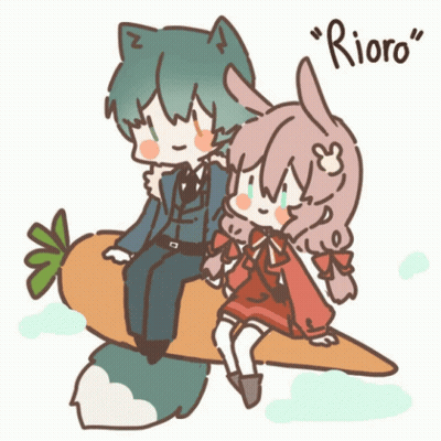 Boy And Girl Sitting On Carrot With Rioro GIF