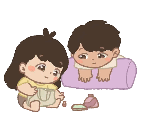 Boy And Girl Sitting On Purple Pillow Sticker