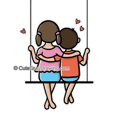 Boy And Girl Sitting On Swing Hugging Sticker