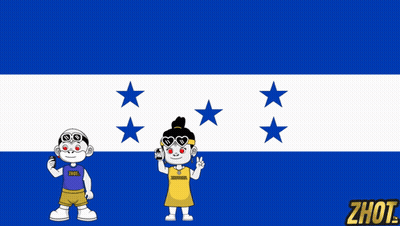 Boy And Girl Standing Before Blue And White Flag Saying Zhot GIF