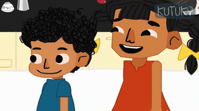 Boy And Girl Standing By Kutuko Sign GIF