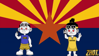 Boy And Girl Standing In Front Of Arizona Flag GIF