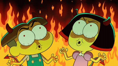 Boy And Girl Standing In Front Of Fire Background GIF